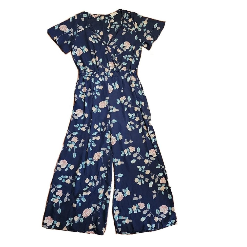 SIENNA SKY Blue Floral Short Sleeve Romper Jumpsuit Womens‎ Size L Large